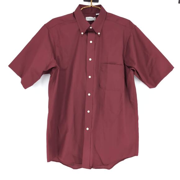 Van Heusen Mens Burgundy Maroon Red Button Down Short Sleeve Shirt - Size M -GUC - Picture 1 of 11